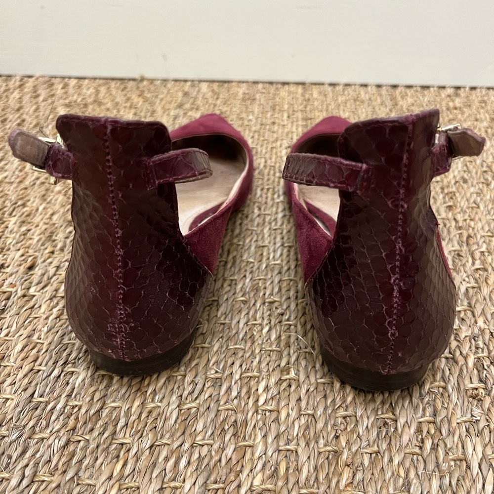 Louise et Cie Burgundy Suede Ballet Flats with Textured Leather Ankle Strap - Picture 6 of 16